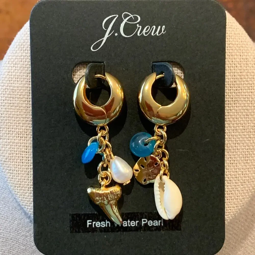 NWT J. Crew Gold/Pearl/Shell Beachcomber Mismatched Earrings - Picture 5 of 8